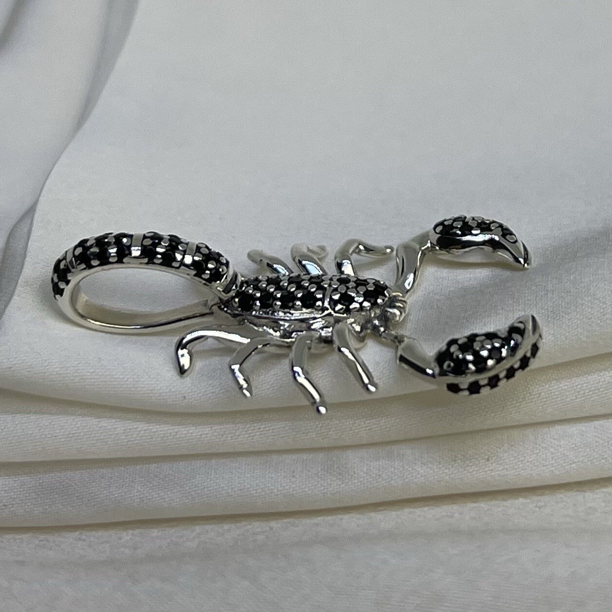 Sterling Silver 925 Black Cubic Zirconia Stone Emperor Scorpion Large Pendant 🦂