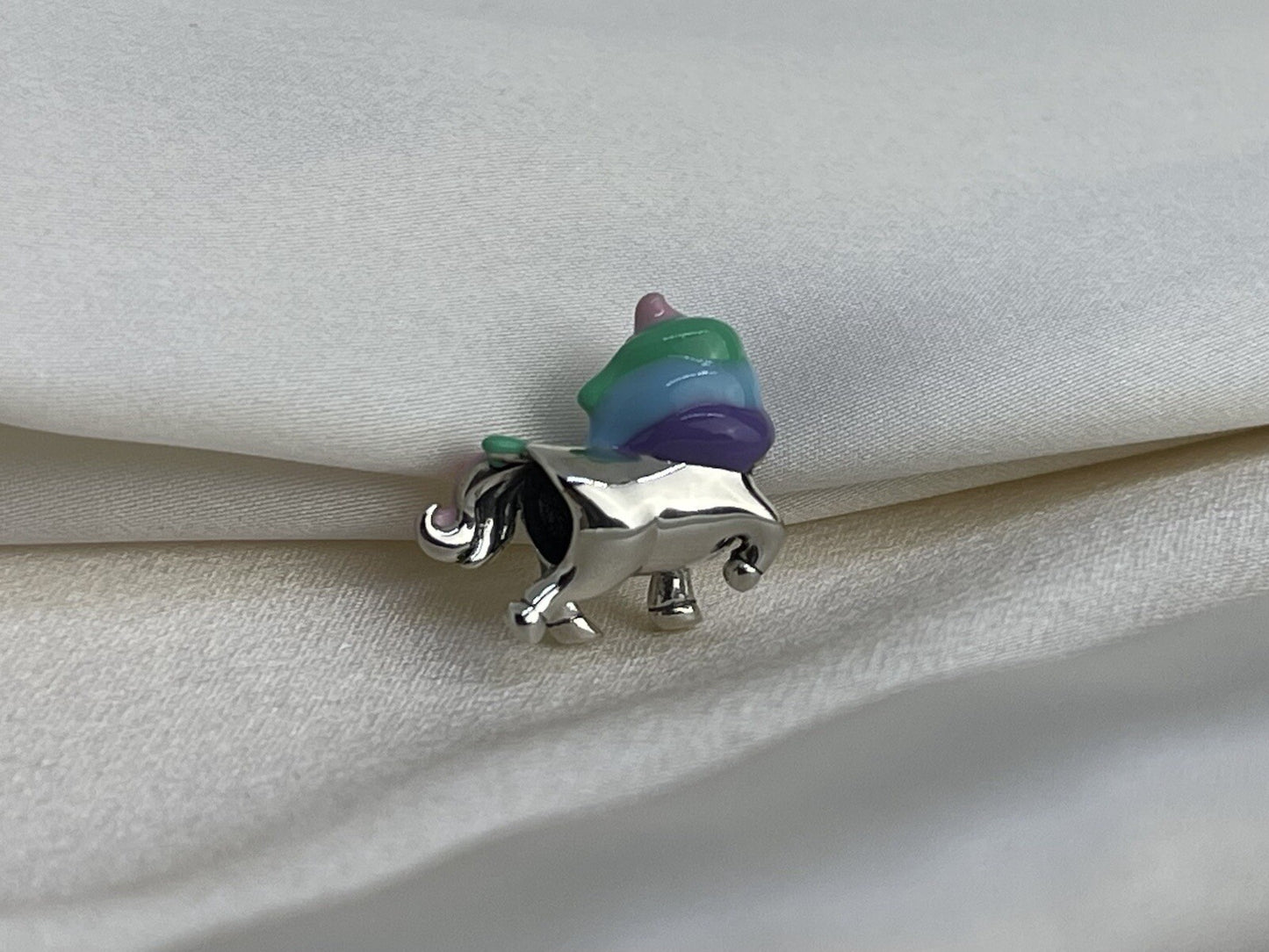 Sterling Silver 925 Enamel Rainbow Cotton Candy Unicorn Horse Pony Heart Charm