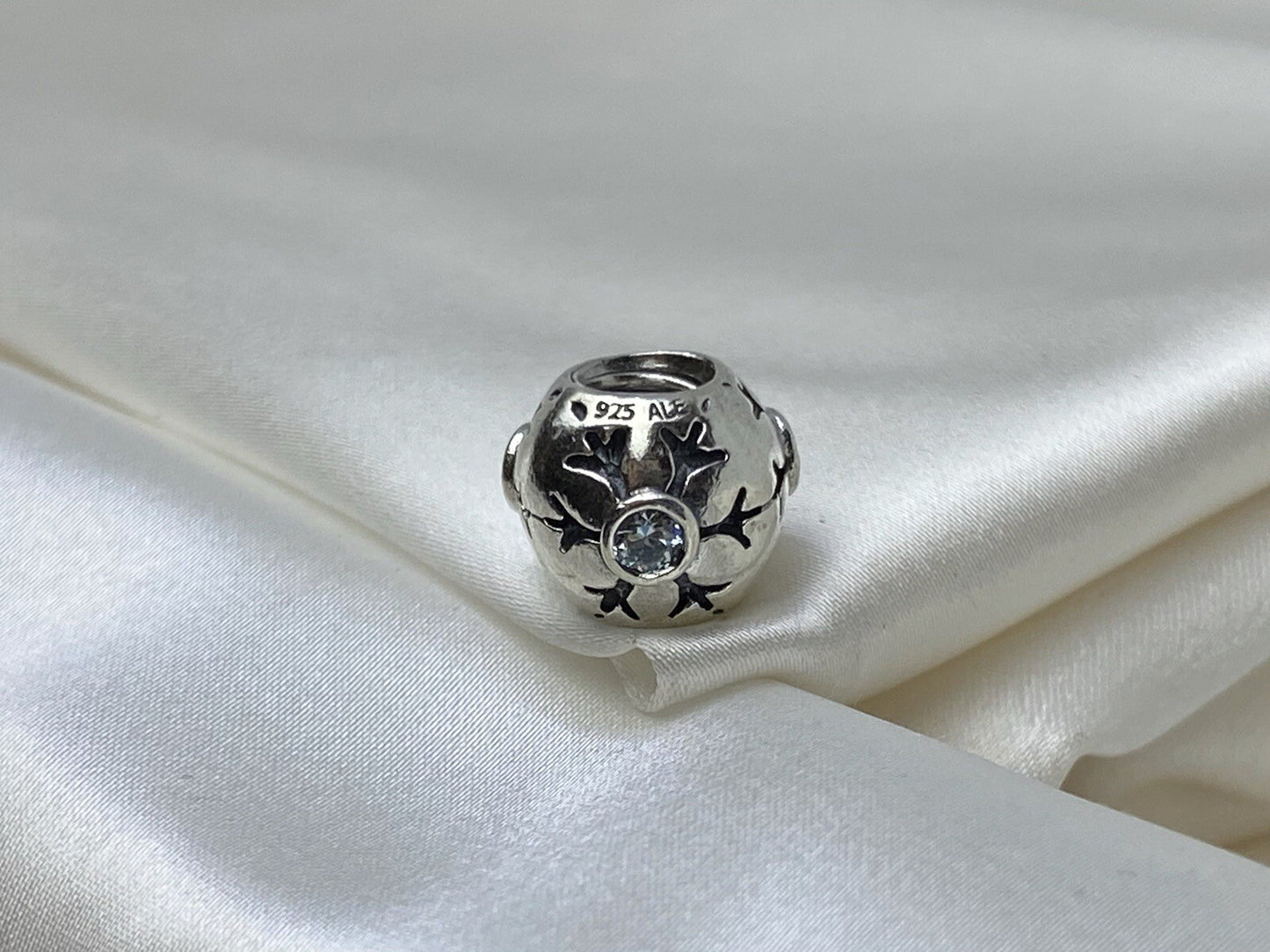 Pandora ALE Sterling Silver 925 9mm Snowflake European Charm Aqua Cz Retired