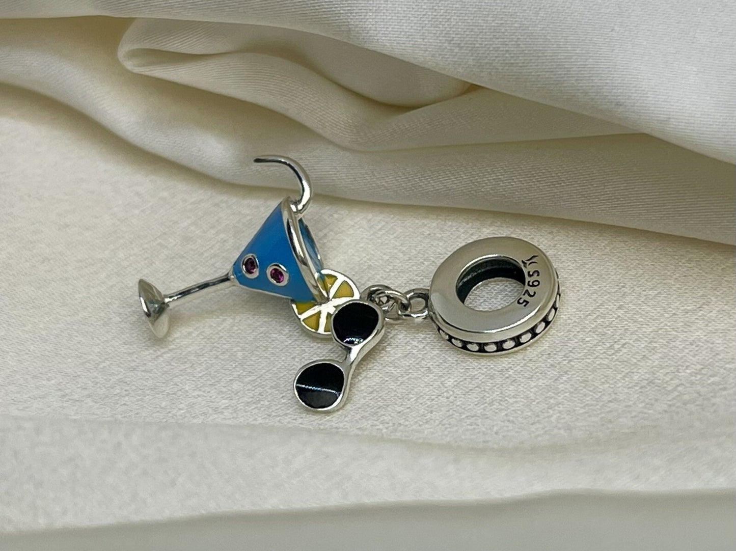 Sterling Silver 925 Charm Summer Cold Drink CZ Stone Enamel Sunglasses Lemon