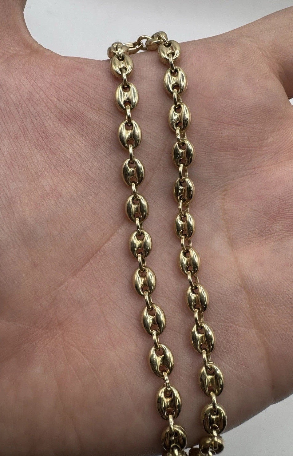 14K Yellow Gold Puffed Mariner Anchor Ankle Bracelet 9in 5.30mm 7.7 Grams