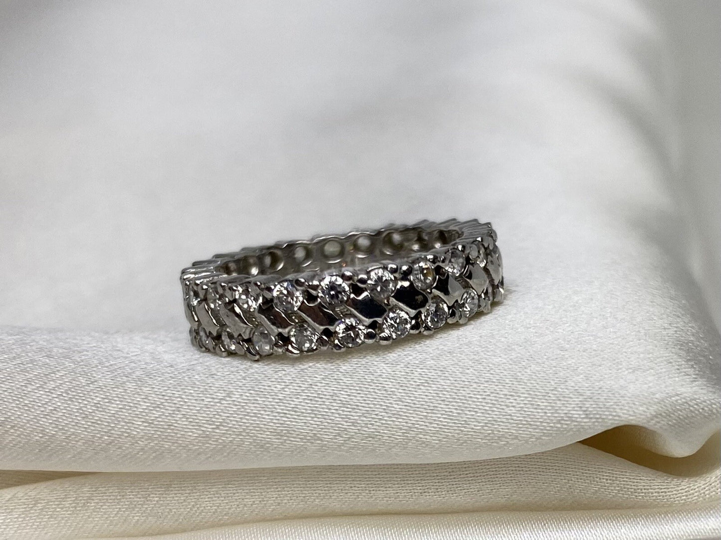 Eternity Band Cubic Zirconia Ring Rhodium Plated Sterling Silver 925 Size 5.25