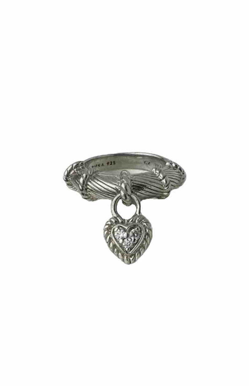Vintage Judith Ripka Sterling Silver 925 16mm Dangling CZ Heart 6.5mm Band Ring