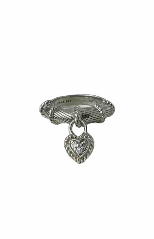 Vintage Judith Ripka Sterling Silver 925 16mm Dangling CZ Heart 6.5mm Band Ring