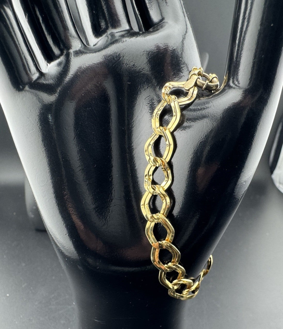 Pulsera geométrica vintage de oro amarillo de 14 quilates con doble eslabón en zigzag, 3.2 g, 7.25 pulgadas, Italia