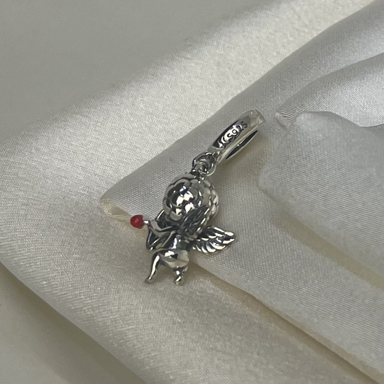 Sterling Silver 925 Enamel Valentine Cupid Angel Love Bow and Arrow Dangle Charm