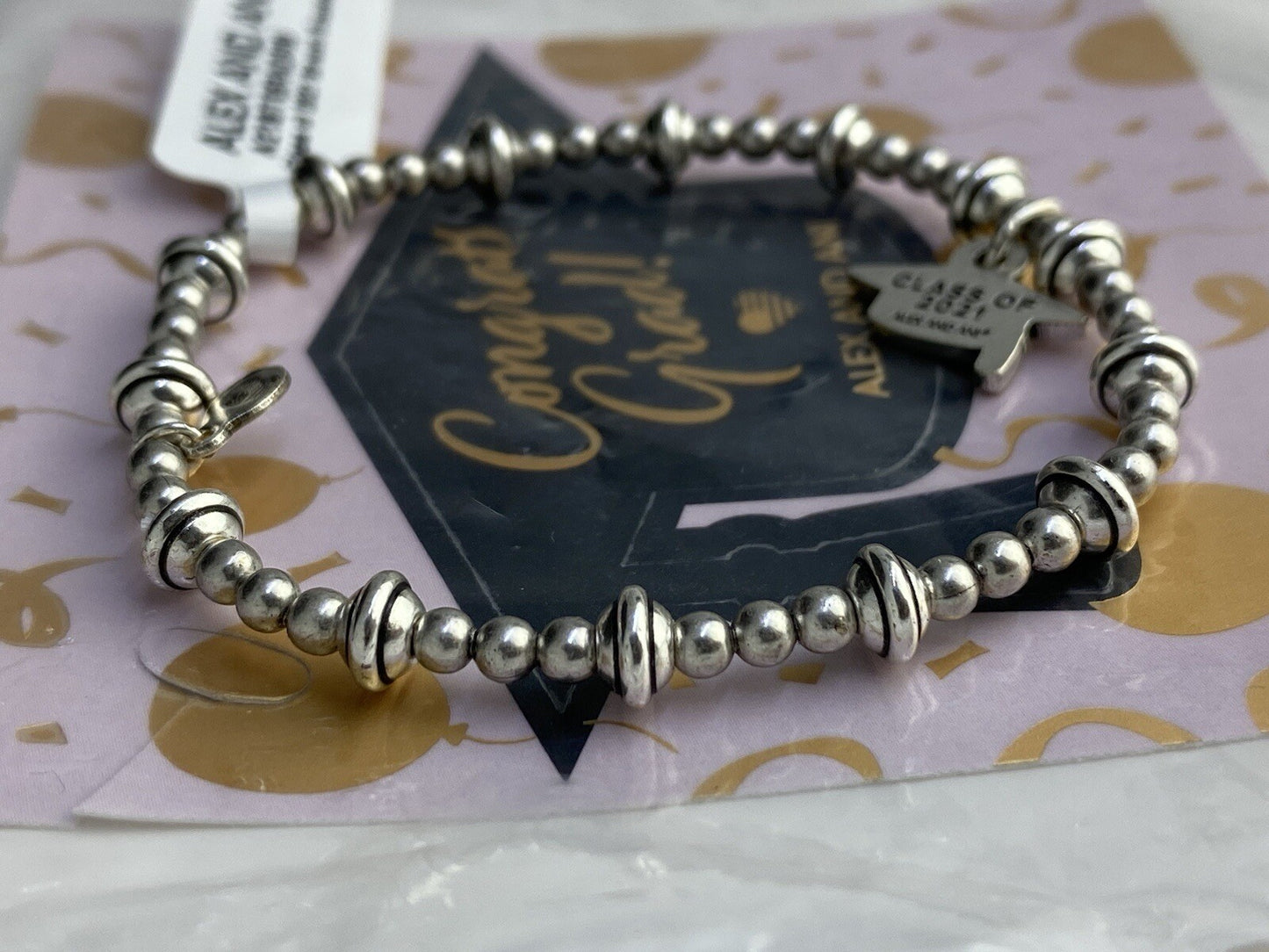 Alex and Ani GRADUATION CAP 2021 Rafaelian Silver Charm Stretch Bracelet