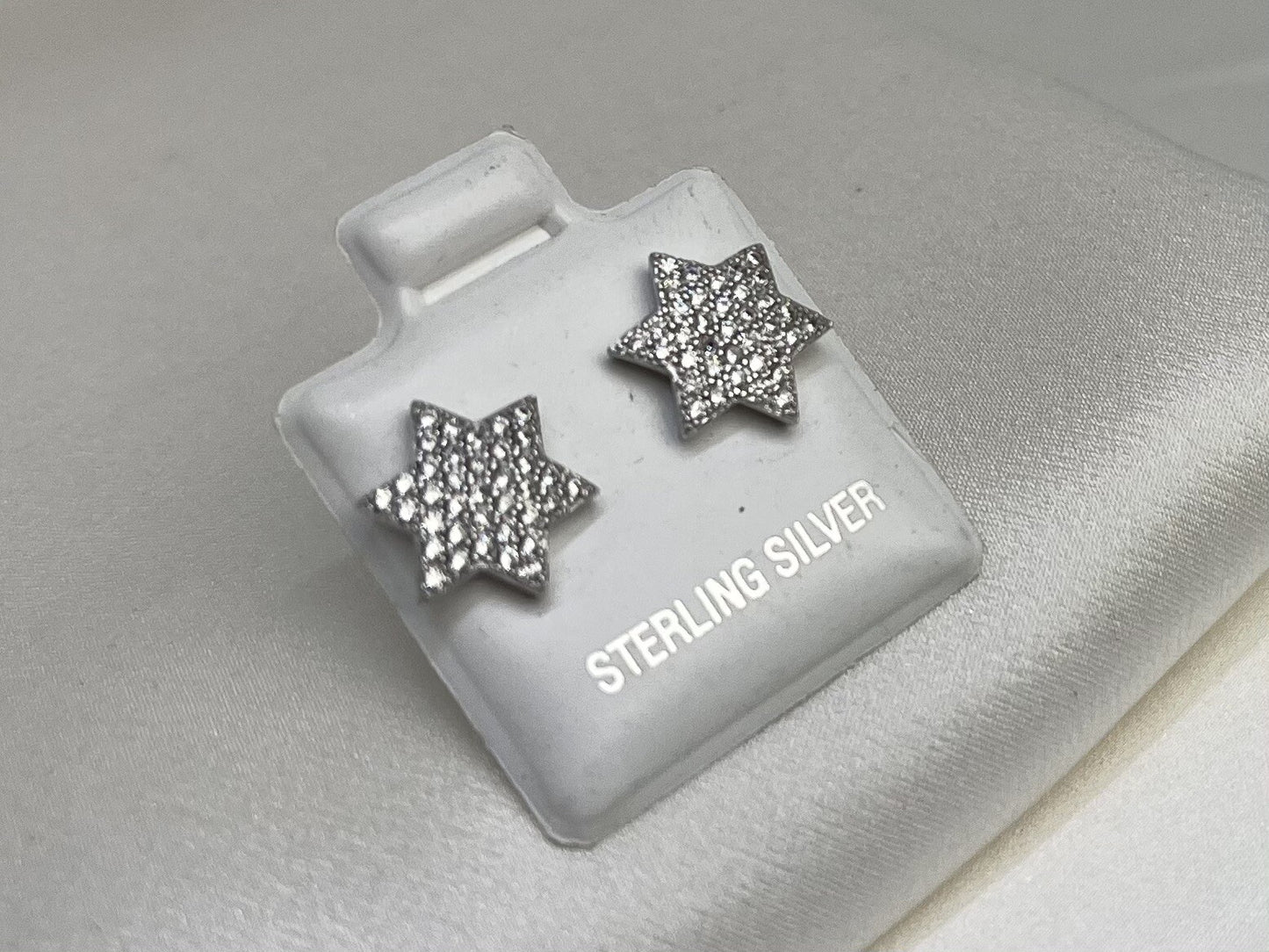 New Sterling Silver 925 9.5mm 6 Point Star Stud Earrings with Cubic Zirconia