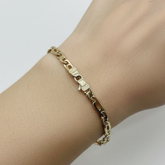 Pulsera de cadena Figaro de oro amarillo de 14 quilates, 6.75 pulgadas, 3.85 mm, 5.9 gramos, emblema de corazón de Italia