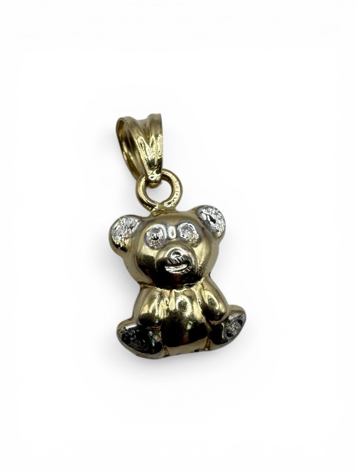 14K Two-Tone Gold Puffy Teddy Bear 3D Reverse Pendant Charm 9.72x17.6mm 1 Gram
