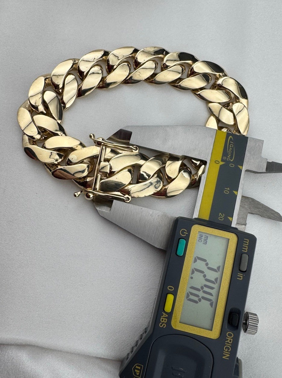 14K Yellow Gold Miami Cuban Link Bracelet 17.6mm 8.2” 45.8G Semi-Solid Box Lock