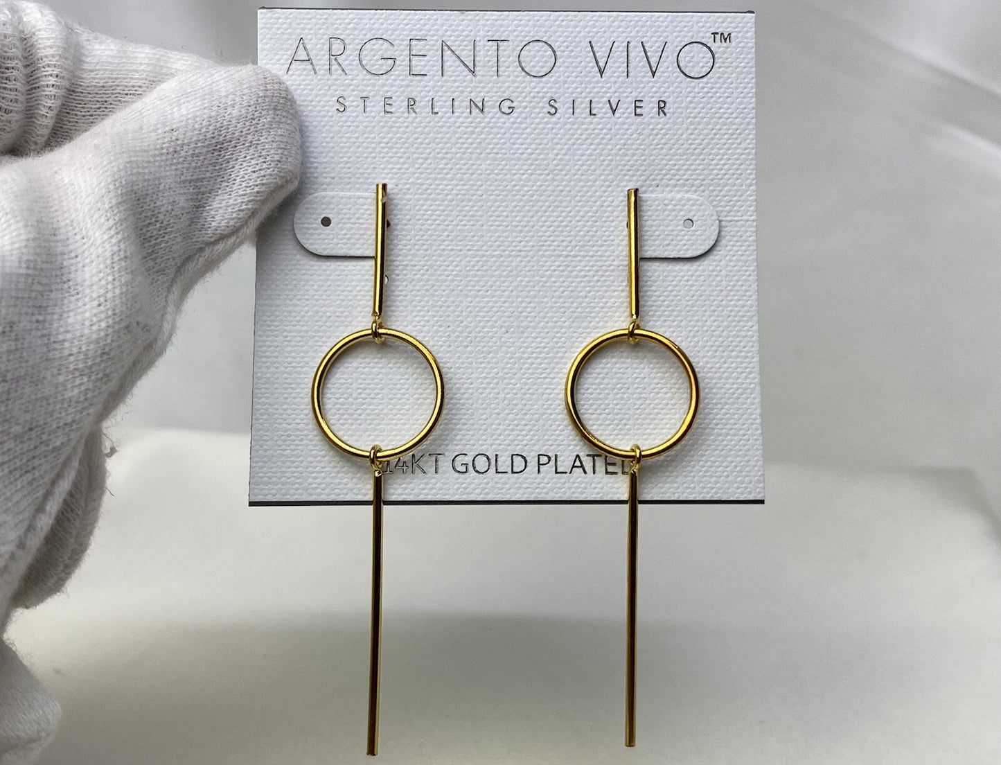 Argento Vivo Silver 925 14k Gold Plated Mid 17mm Circle Drop 70mm Dangle Earring