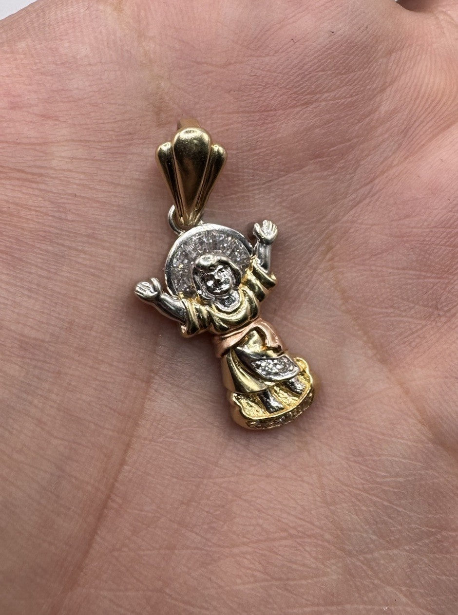 Colgante de Niño Jesús Divino de Oro Tricolor de 14K 3.5 Gramos Dije de 15x30mm