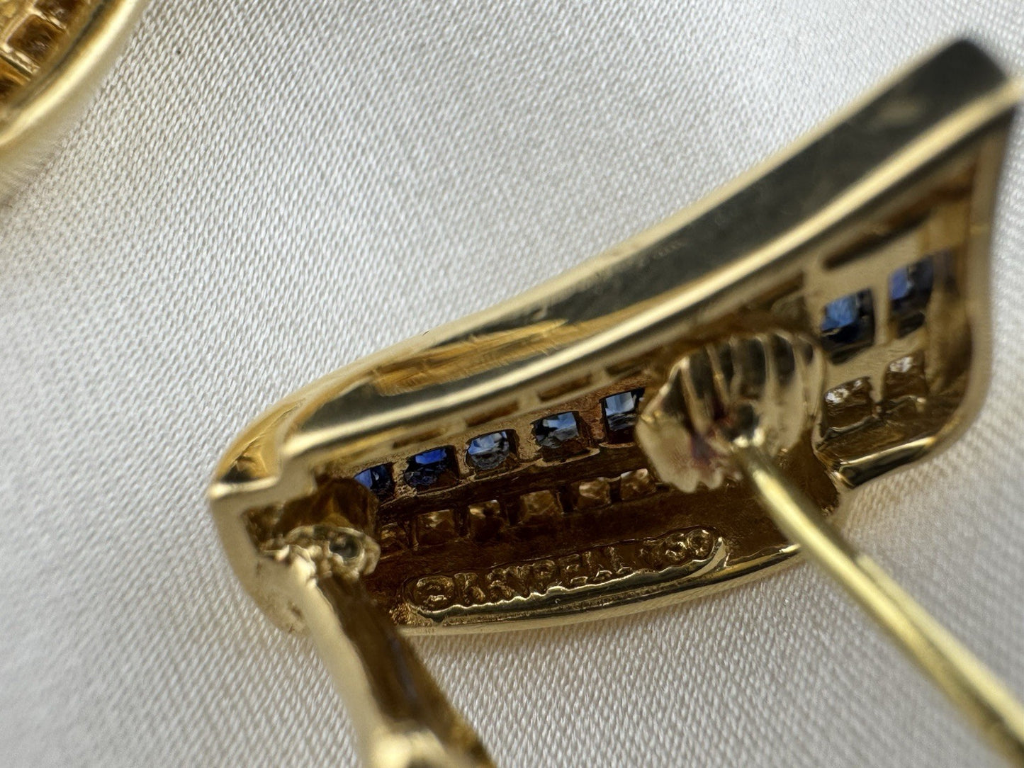 Charles Krypell 18K Yellow Gold Baguette Sapphire & Pave Diamond Earrings 12G