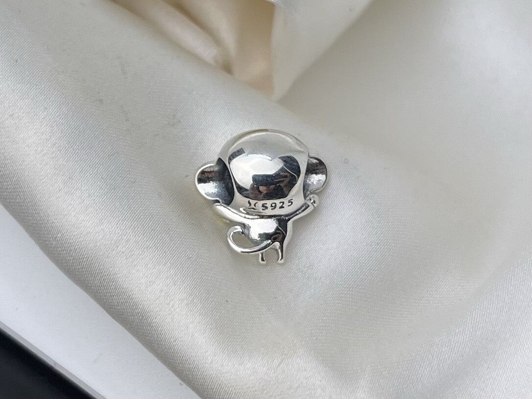 Sterling Silver 925 Enamel Joyful Anime Kawaii Monkey Character Charm