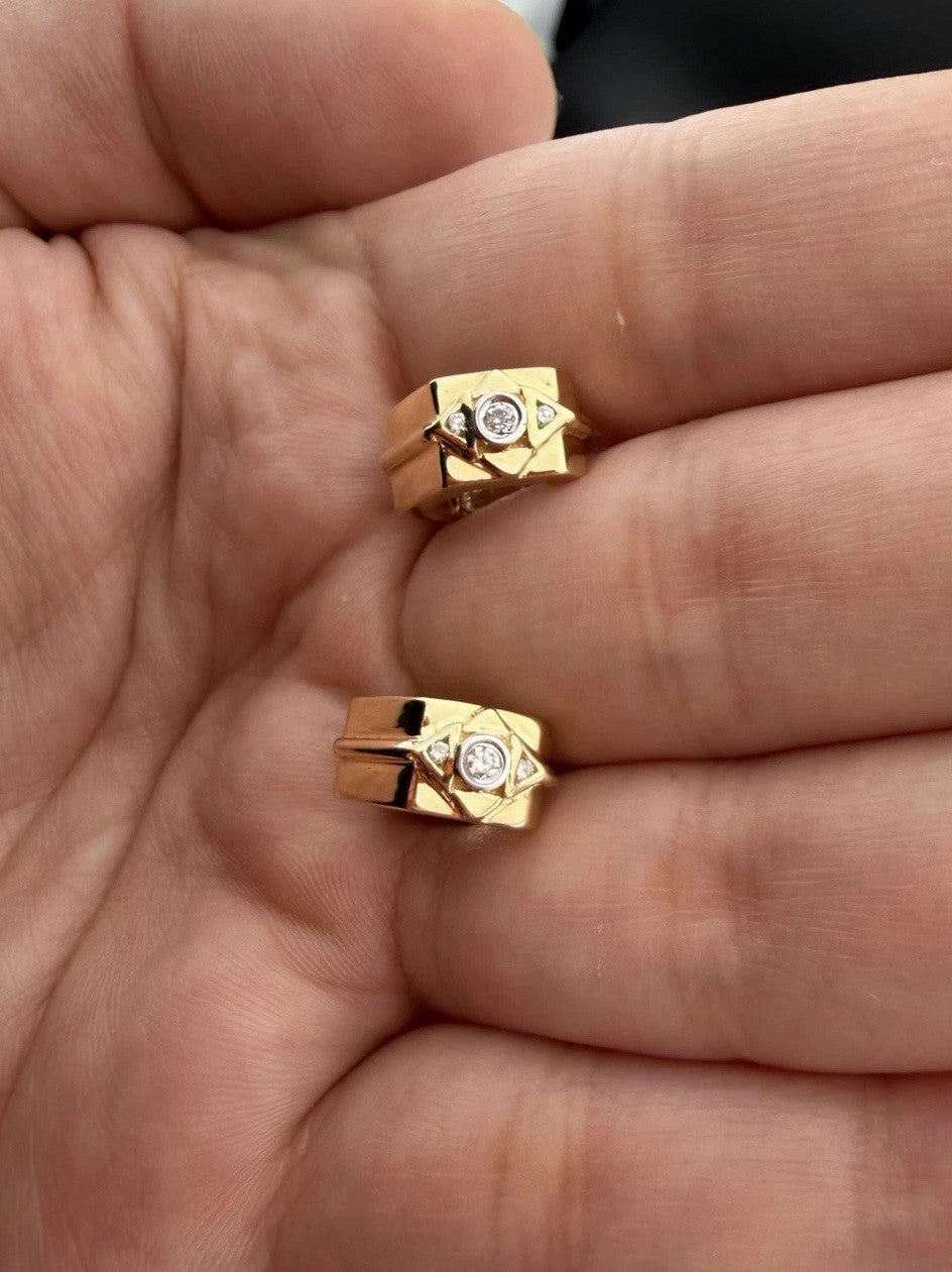 14K Yellow Gold Diamond Geometric Huggie Earrings 5.7 Grams Hinged 13.13x6.59mm