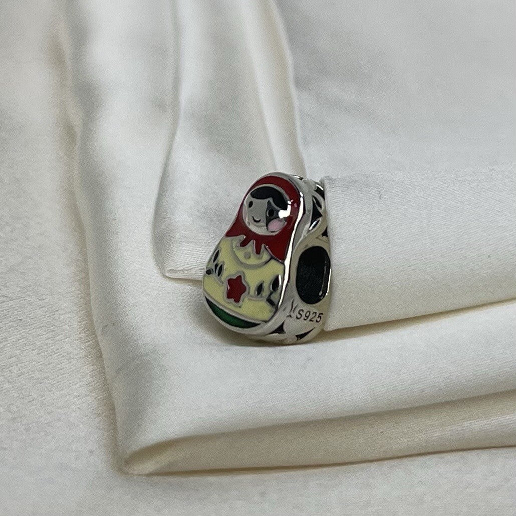 Sterling Silver 925 European Enamel Matryoshka Stacking Doll Character Charm