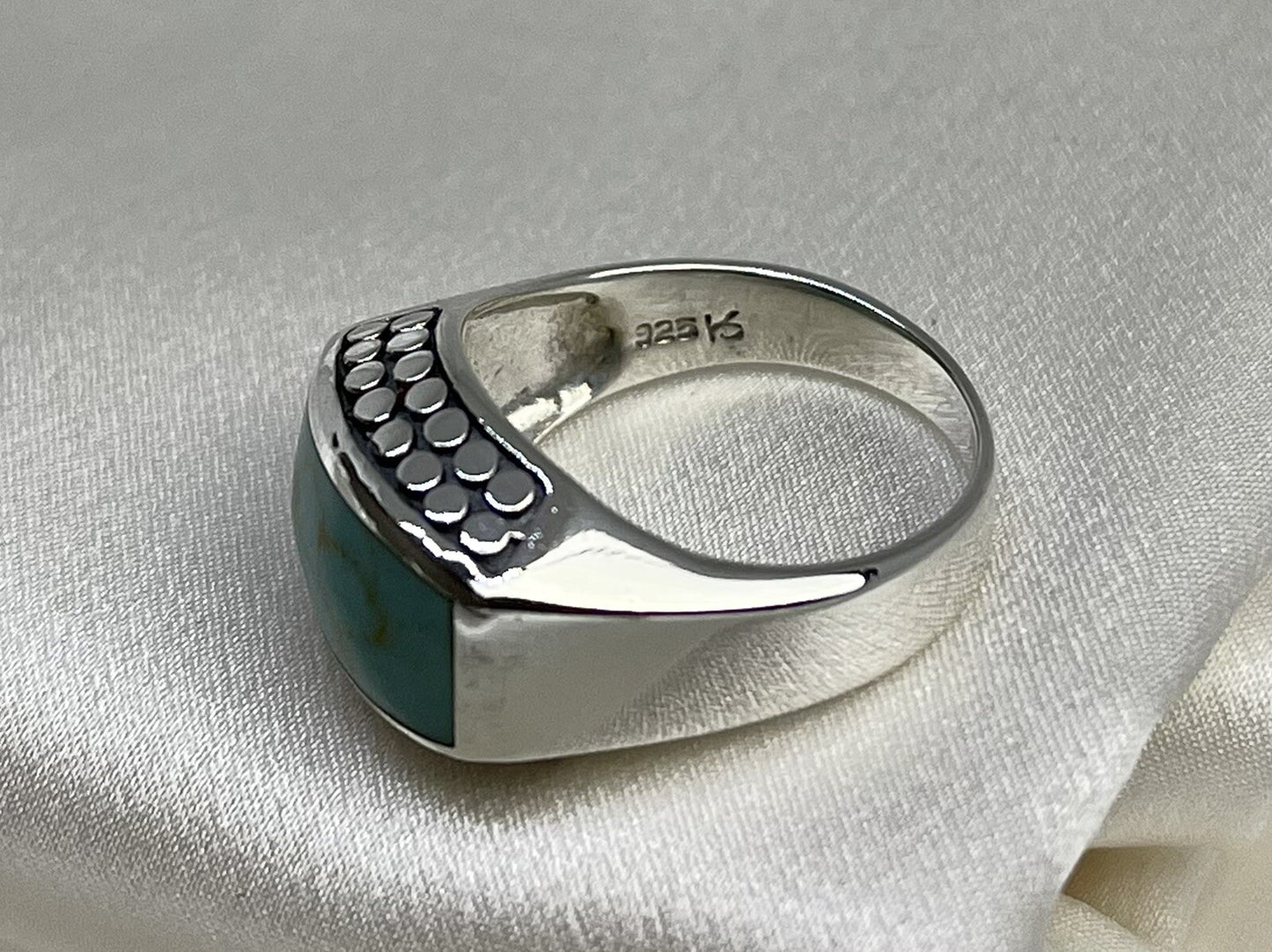 Anillo rectangular de turquesa de 9x15 mm, de plata de ley 925, hecho a mano