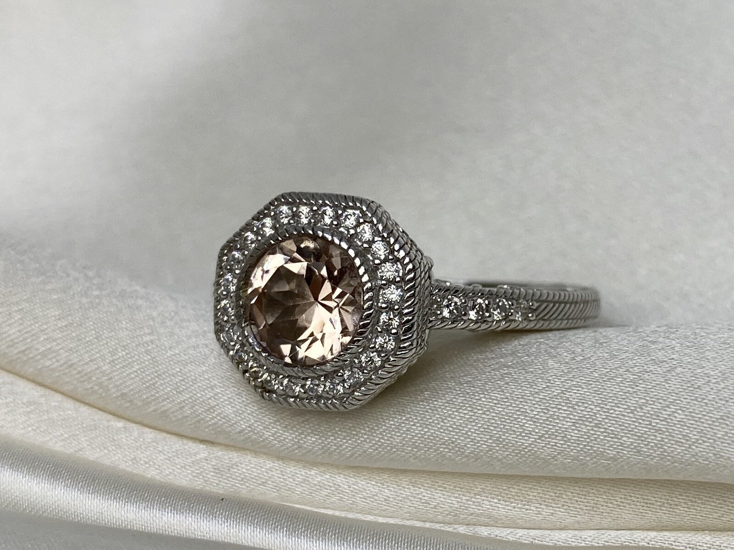 Judith Ripka Sterling Silver 925 Halo Ring Pink Sapphire Cubic Zirconia Size 11