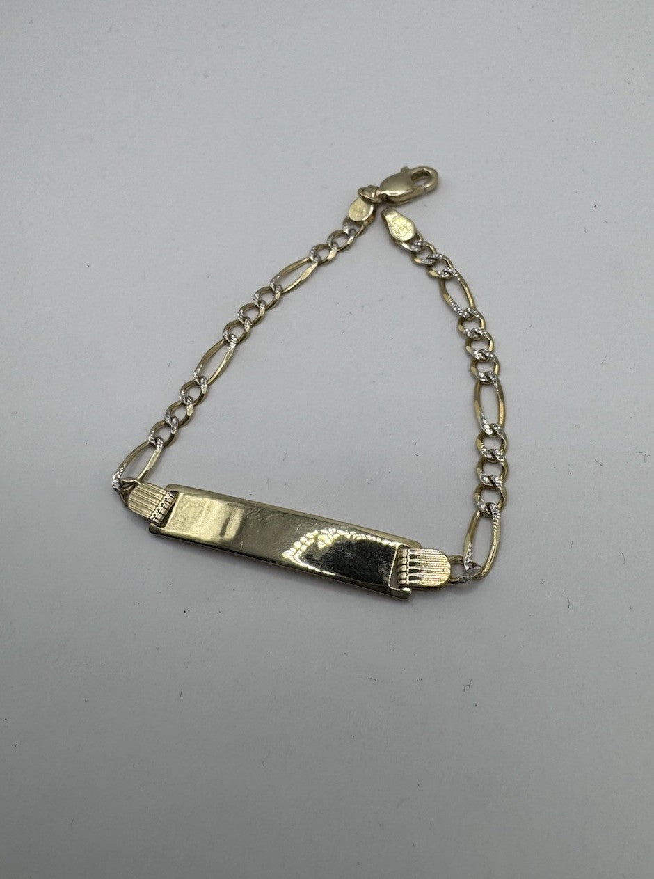 14K Yellow Gold Figaro ID Bracelet 6" Solid Link 3.8G Kids / Petite Women