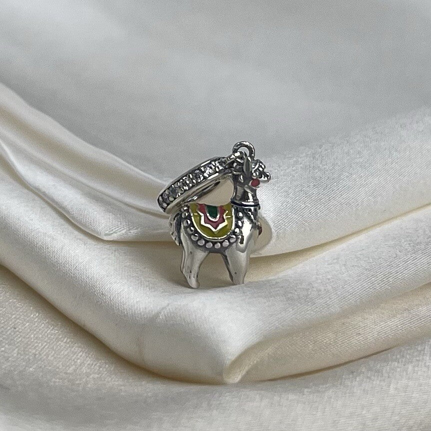 Sterling Silver 925 Enamel Vibrant Happy Festive Llama Animal Charm