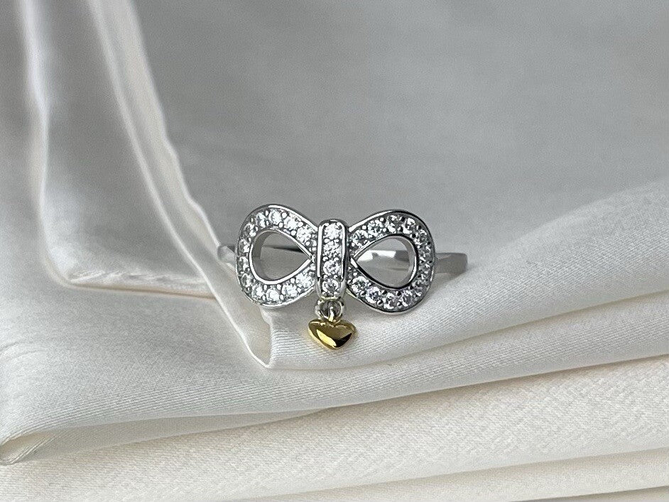 Anillo de oro colgante con corazón, infinito para siempre, de plata de ley 925 con circonitas cúbicas pavé