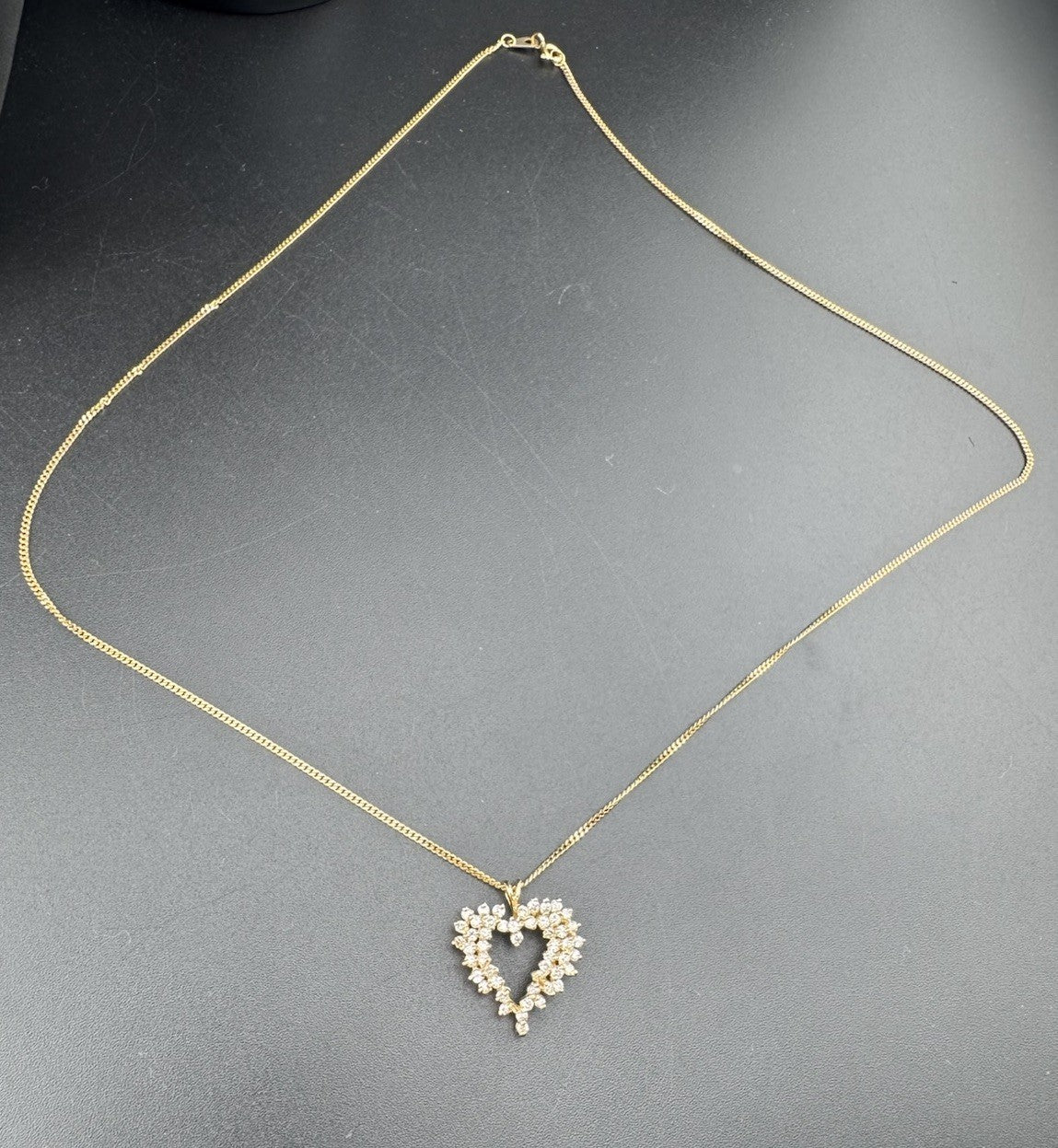 18K Solid Gold Open Heart Diamond Necklace Timeless 21in Pendant 6.8G