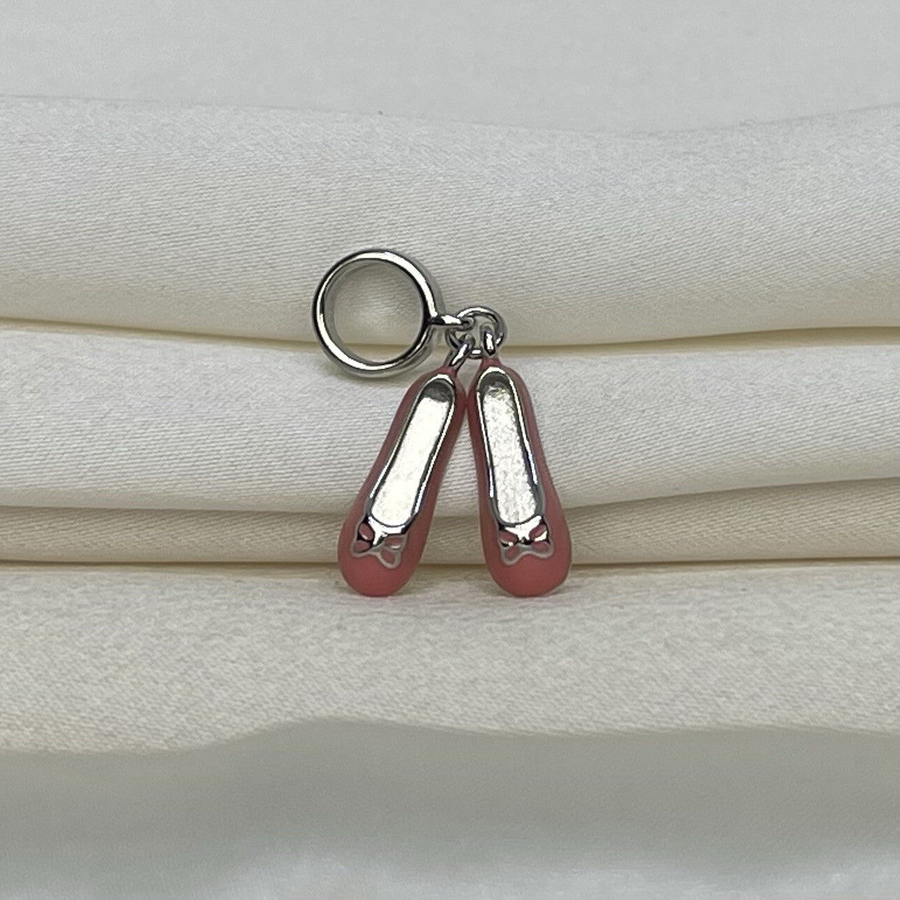 Sterling Silver 925 Cute Enamel Pink Ballet Slipper Ballerina Dance Dangle Charm