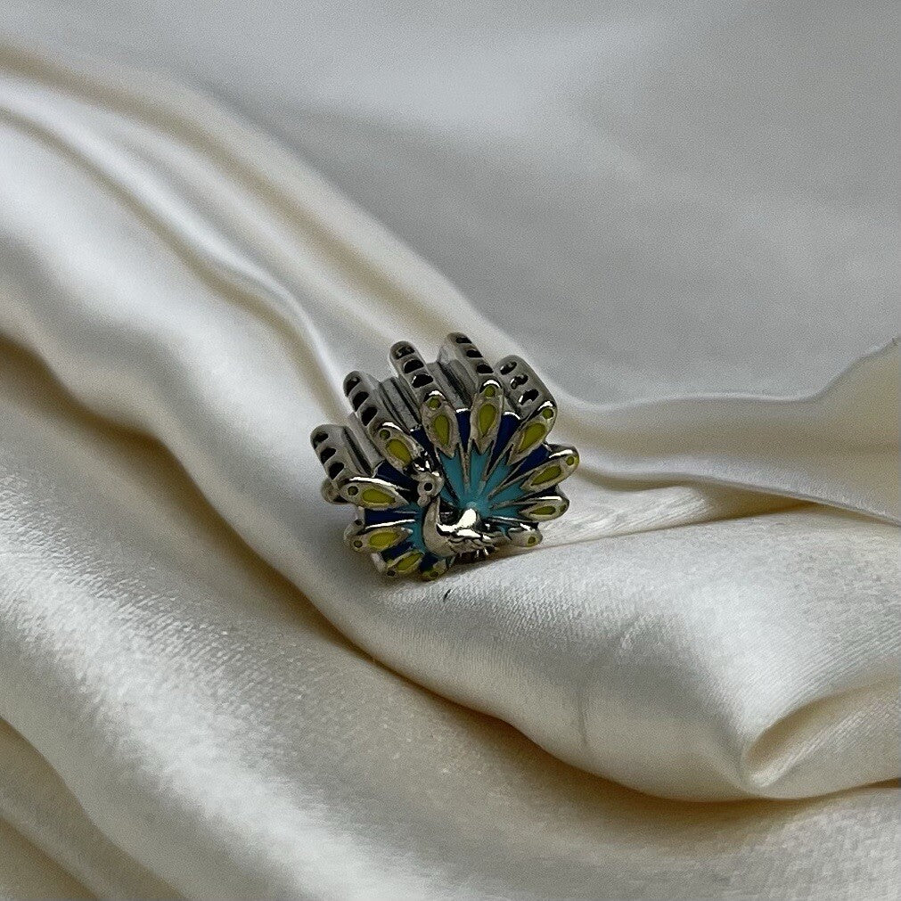 Sterling Silver 925 European Enamel Colorful Vibrtant Peacock, Turkey Charm