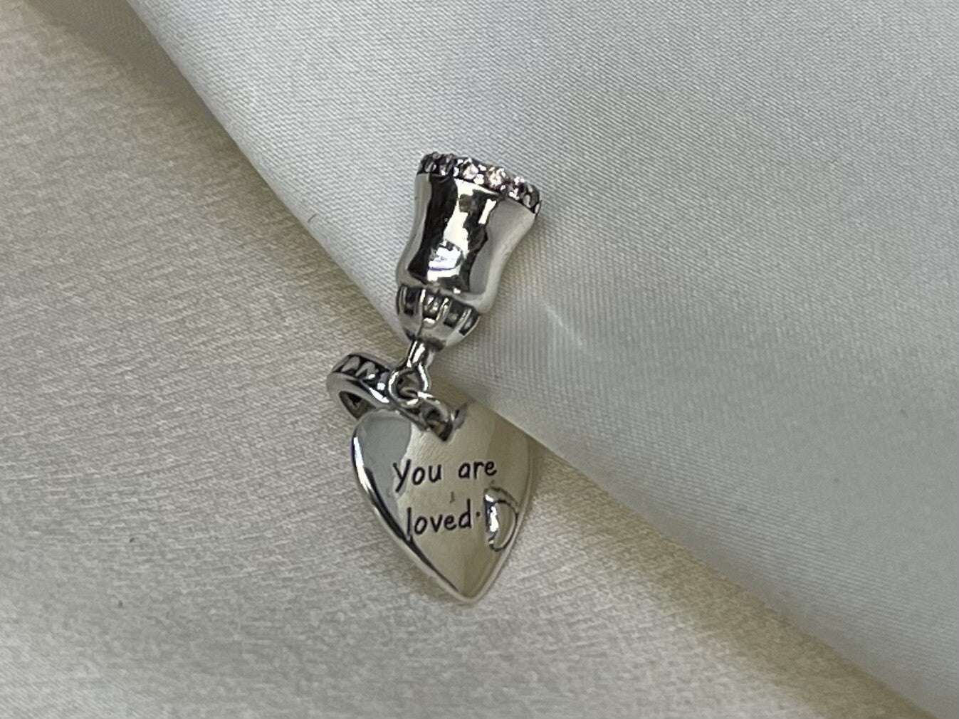 Sterling Silver 925 Baby Foot Bear Bottle You Are Loved Heart Charm Pink Pavé CZ