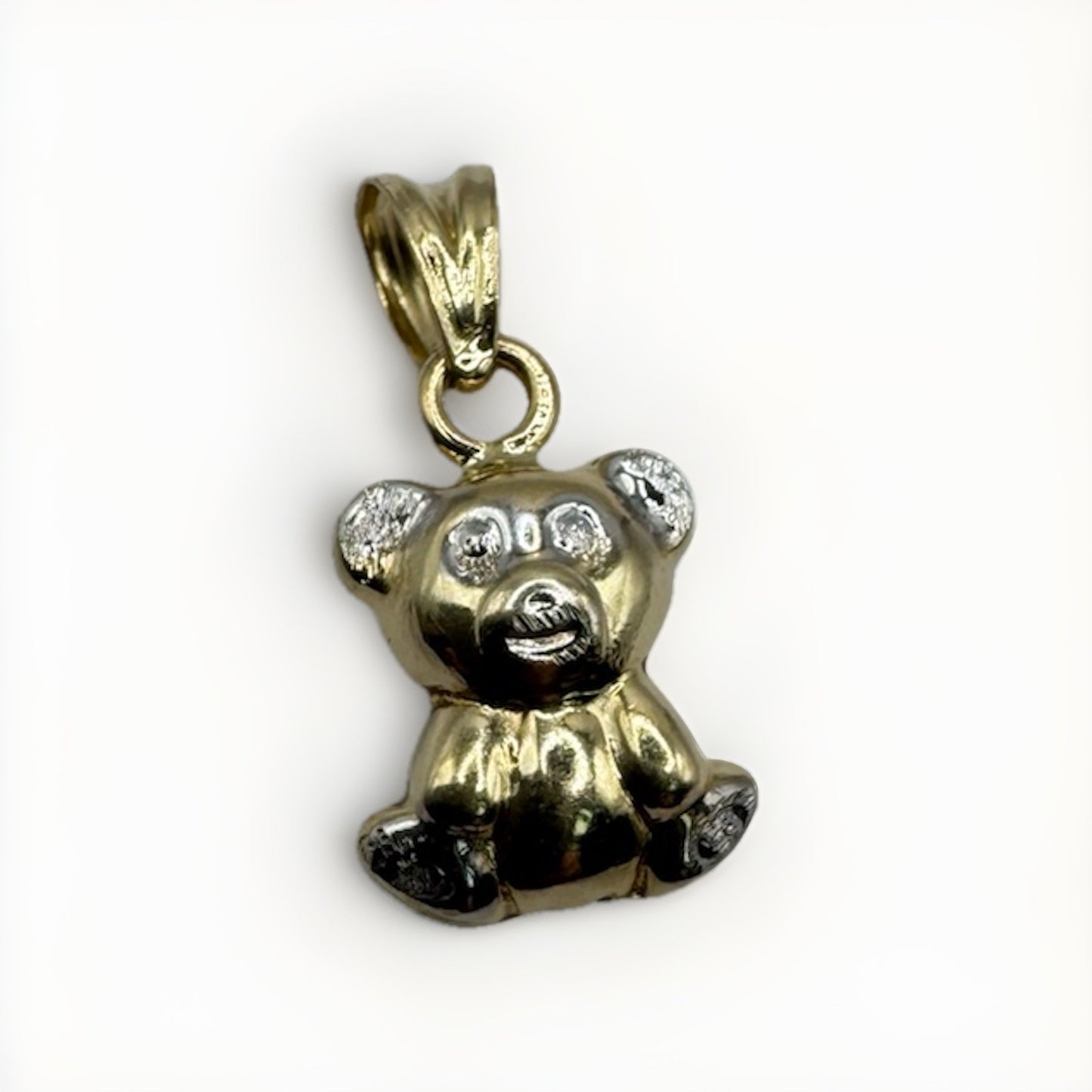 14K Two-Tone Gold Puffy Teddy Bear 3D Reverse Pendant Charm 9.72x17.6mm 1 Gram