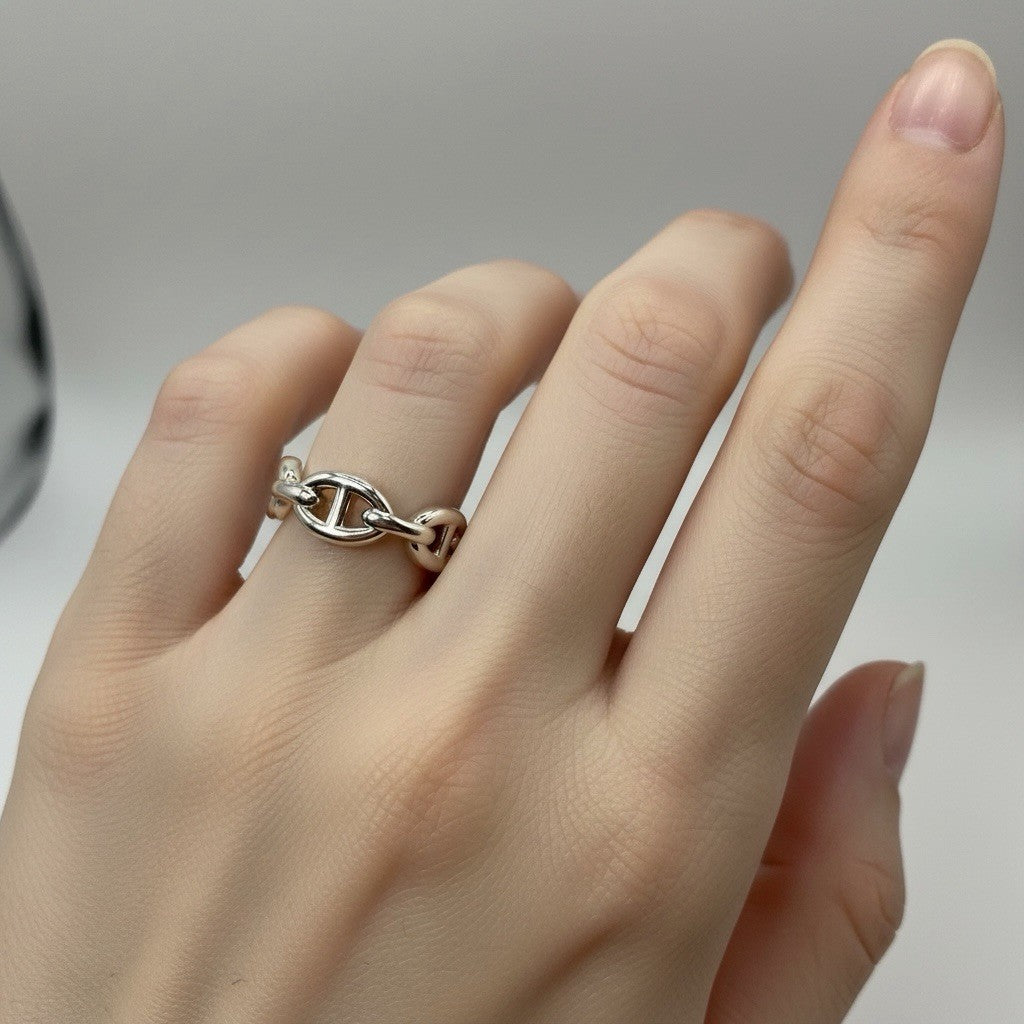Hermès Chaîne d’Ancre Enchaînée Ring PM Sterling Silver 925 Size 54 5.8 Grams