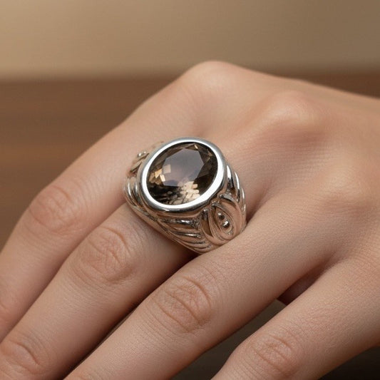 Judith Ripka Sterling Silver 925 Smokey Quartz Ring Vintage Size 7-9 11.6 Grams