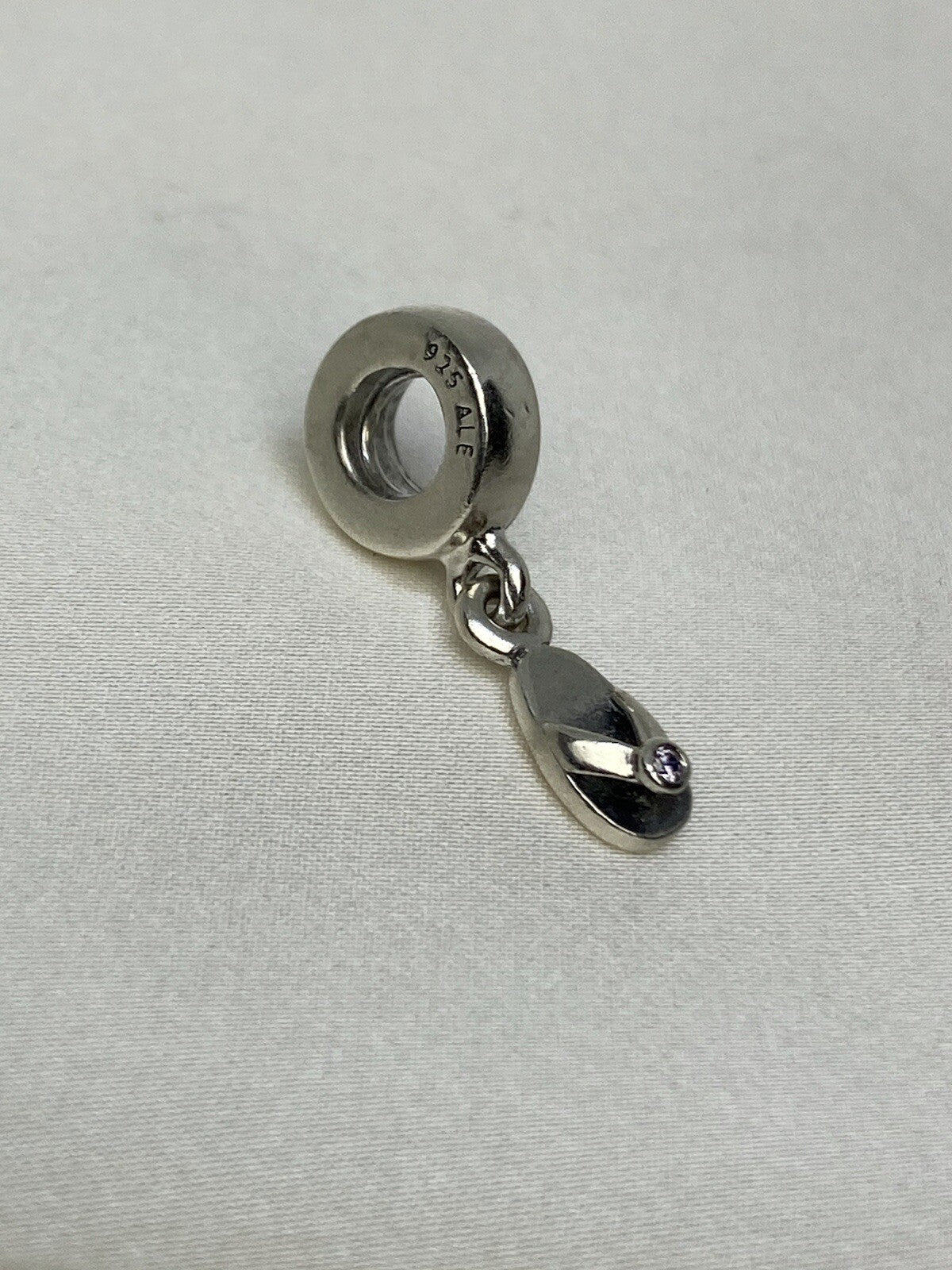 Pandora Vintage Sterling Silver 925 Purple CZ 4.5mm Flip Flop Dangle Bead Charm