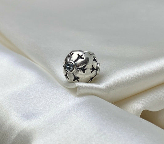 Pandora ALE Sterling Silver 925 9mm Snowflake European Charm Aqua Cz Retired