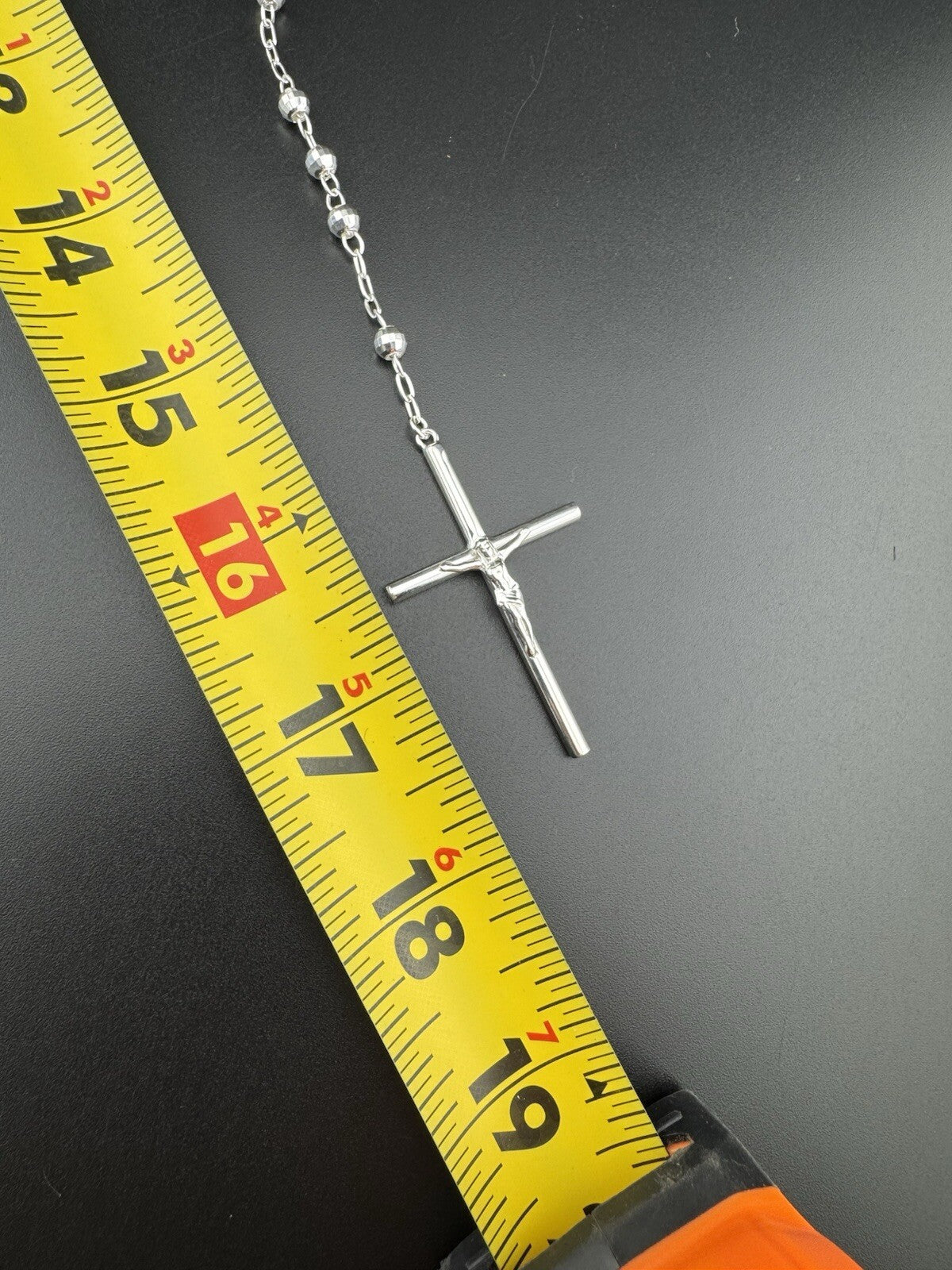 Sterling Silver 925 Rosary Necklace with Mother Mary & Jesus Cross, 24in, 20g