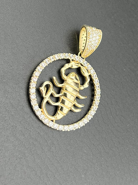 14k Yellow Gold Scorpion Pendant with CZ Diamond Circle