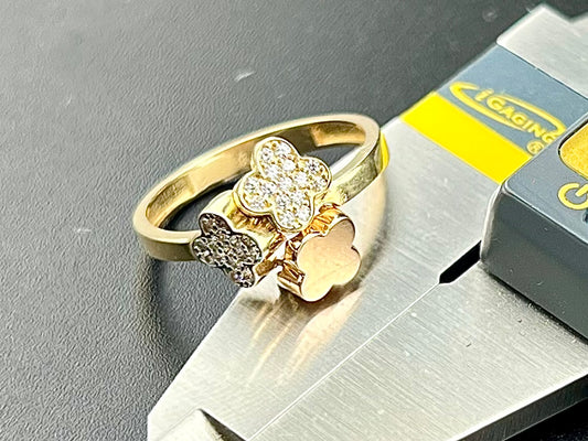 14k Yellow Gold 3-Leaf Clover Ring with CZ Diamond Accents - Size 6