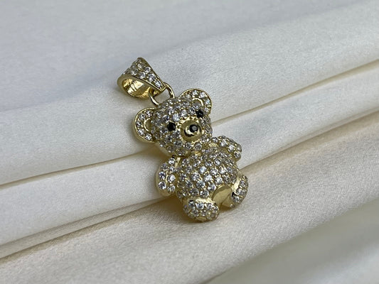 Beltran Jewelry Colgante de oso de peluche de oro de 14 quilates con circonita cúbica y diamante negro de 1.181 x 0.630 in 