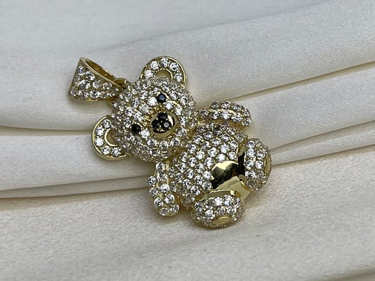 Beltran Jewelry Colgante con forma de oso de peluche de oro de 14 quilates con circonita cúbica y diamante negro de 1.260 x 0.748 in 