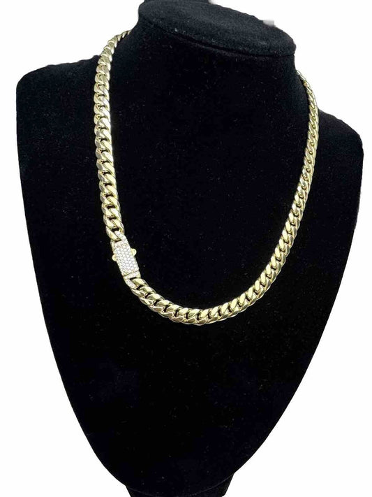 14K Yellow Gold 15.7 Grams Miami Cuban Link 7.40mm Choker Necklace with CZ 16.25