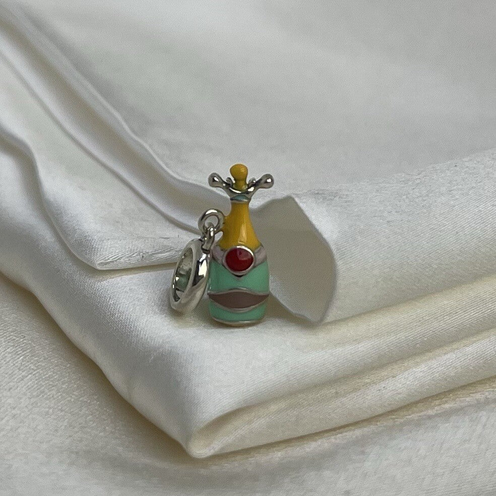 Sterling Silver 925 Enamel Tropical Vibrant Fun Vacation Champagne Bottle Charm