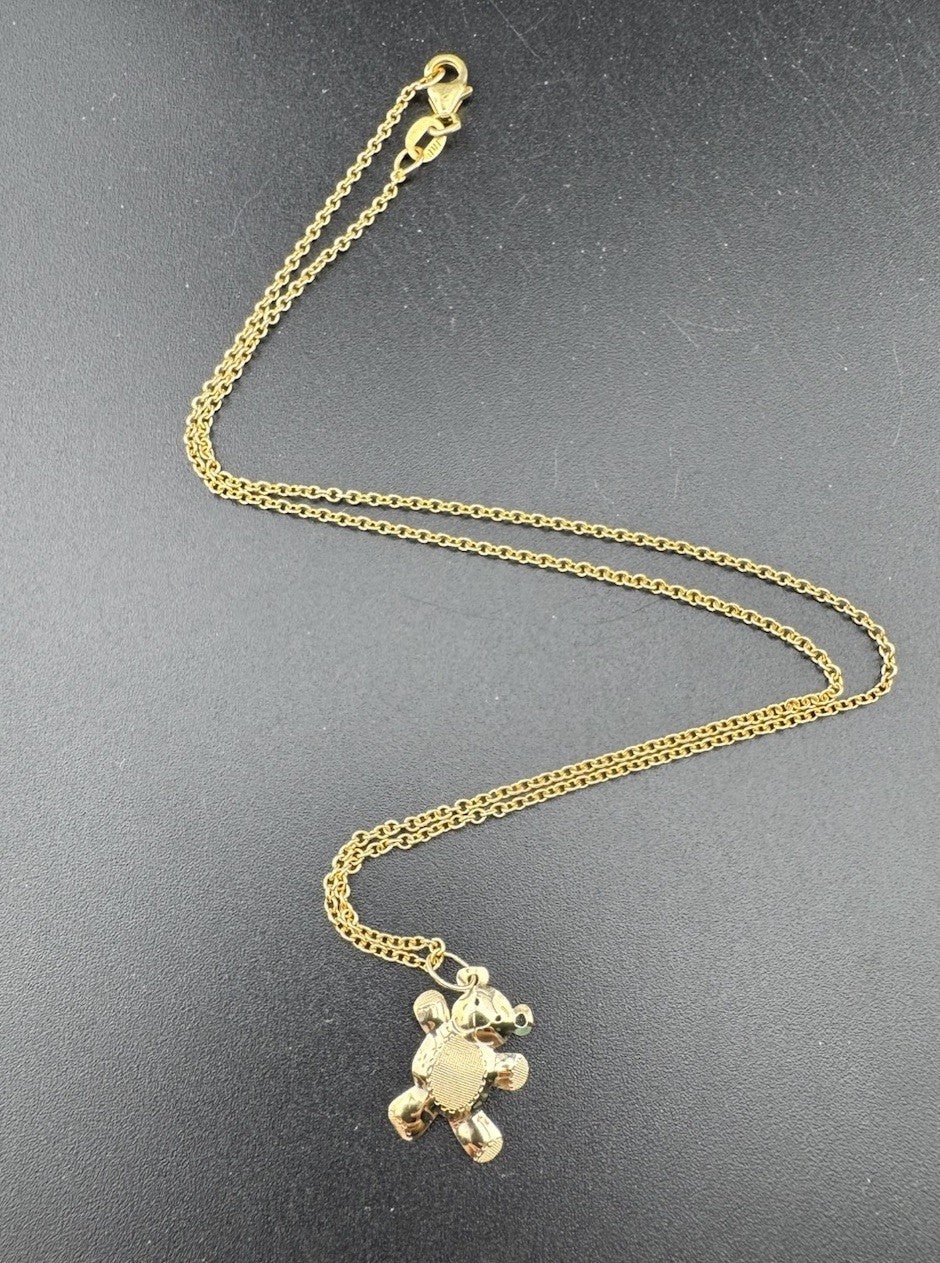 14K Gold Beltran Teddy Bear Cutout Pendant 16in 1.52mm Chain Italy 16mm 2.8 Gram