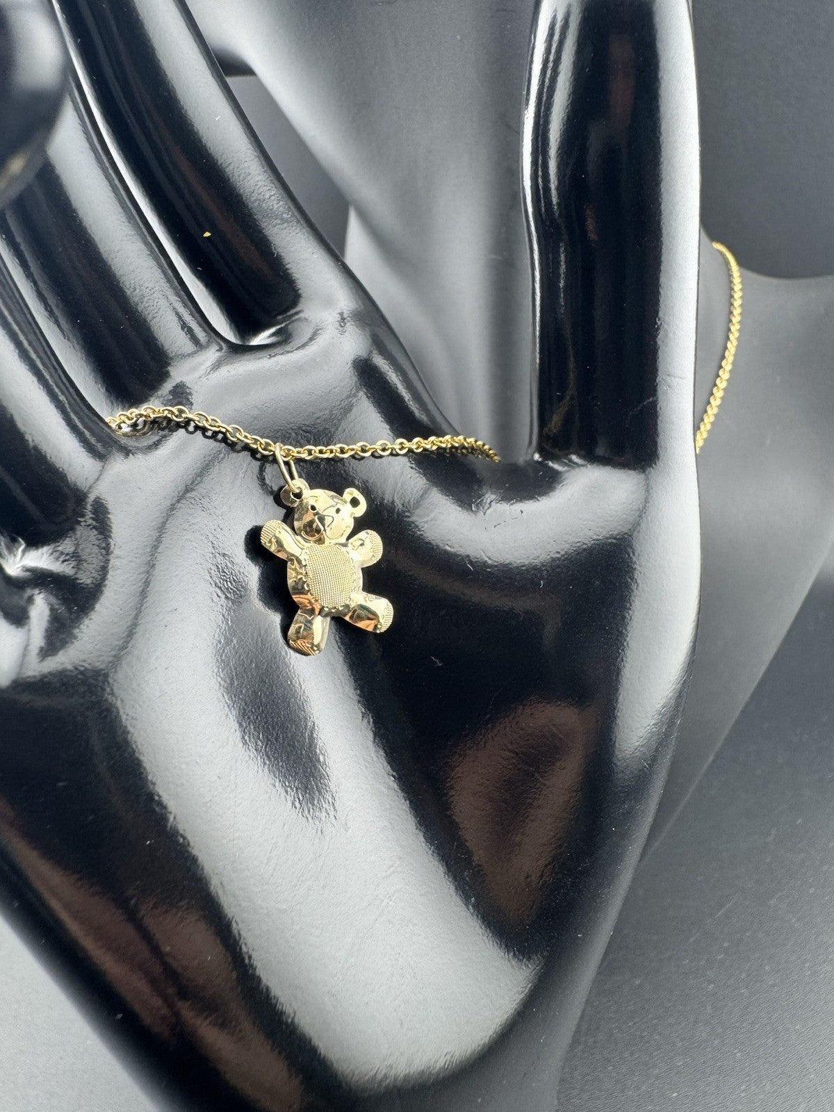 14K Gold Beltran Teddy Bear Cutout Pendant 16in 1.52mm Chain Italy 16mm 2.8 Gram