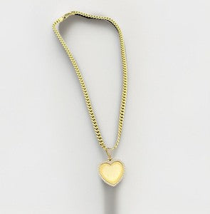 14K Yellow Gold Cuban Link Necklace W Personalized Heart Pendant 16in 13.2 Grams