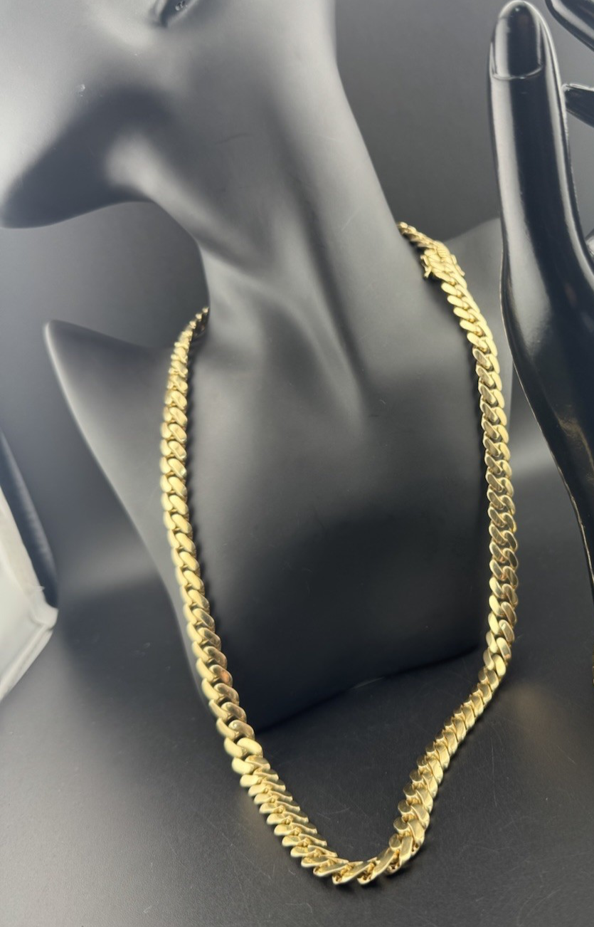 14K Yellow Gold Semi Solid Miami Cuban Link Chain Necklace 9.65mm 24 Inch 52.7 Grams