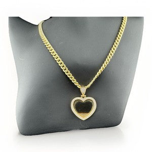 14K Yellow Gold Cuban Link Necklace W Personalized Heart Pendant 16in 13.2 Grams