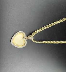14K Yellow Gold Cuban Link Necklace W Personalized Heart Pendant 16in 13.2 Grams