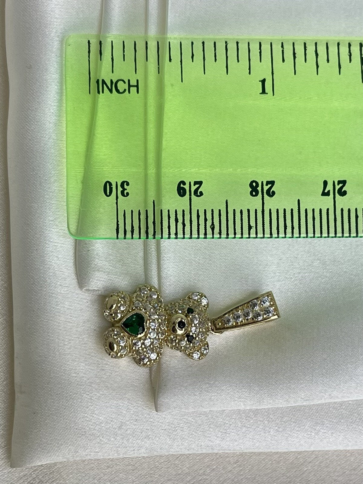 Beltran Jewelry Teddy Bear 14K Gold Green CZ Charm Pendant – 26x11mm 3.1 Grams