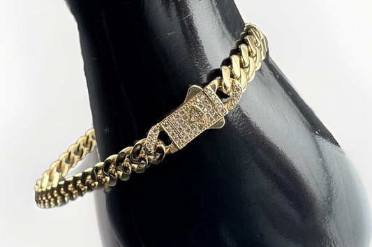 14K Gold Miami Cuban Link Anklet 10in 7.22mm 12 Grams CZ Emblem Bail Push Lock *